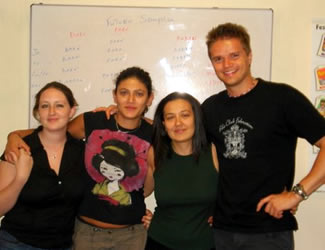 Laura (left) at the school in Cagliari